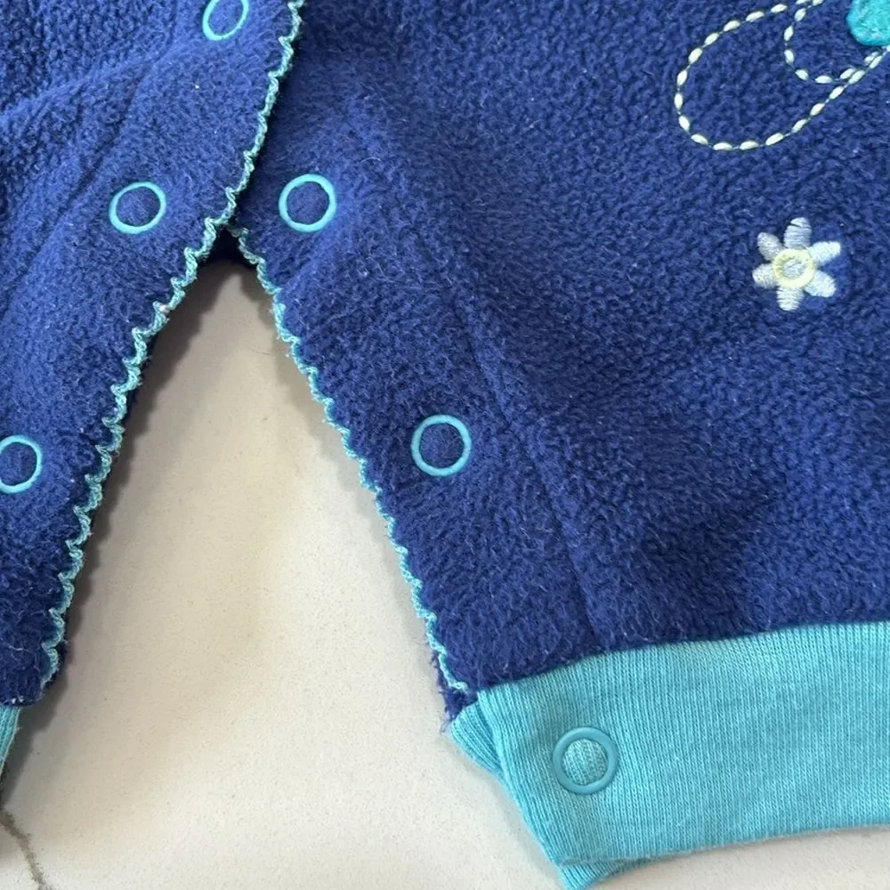 Carter's | Infant Girls Blue Floral Soft Fleece Jumpsuit Romper 0-3M